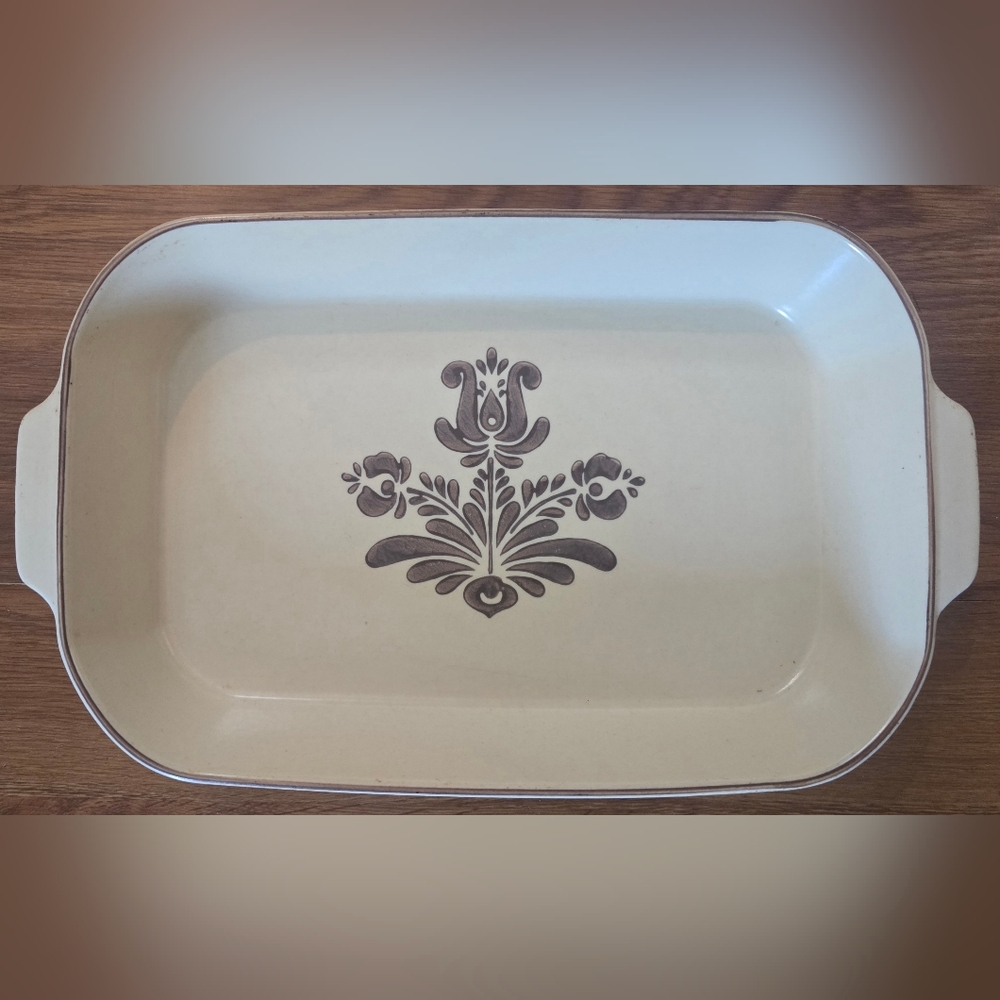 Pfaltzgraff Cream Ceramic Platter with Brown Rim Accents